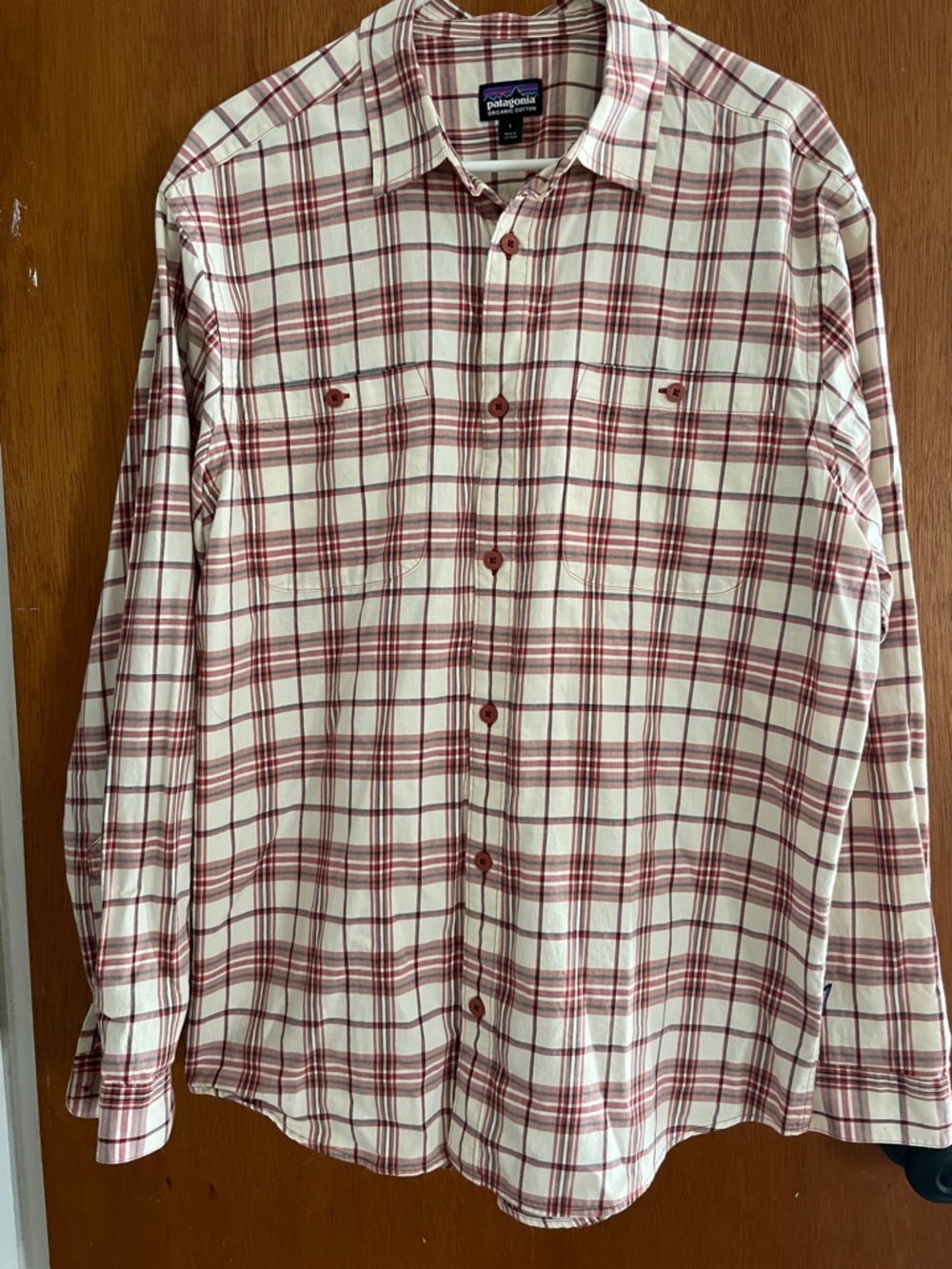 Patagonia Men's Cream & Red Plaid Button-Down Shirt